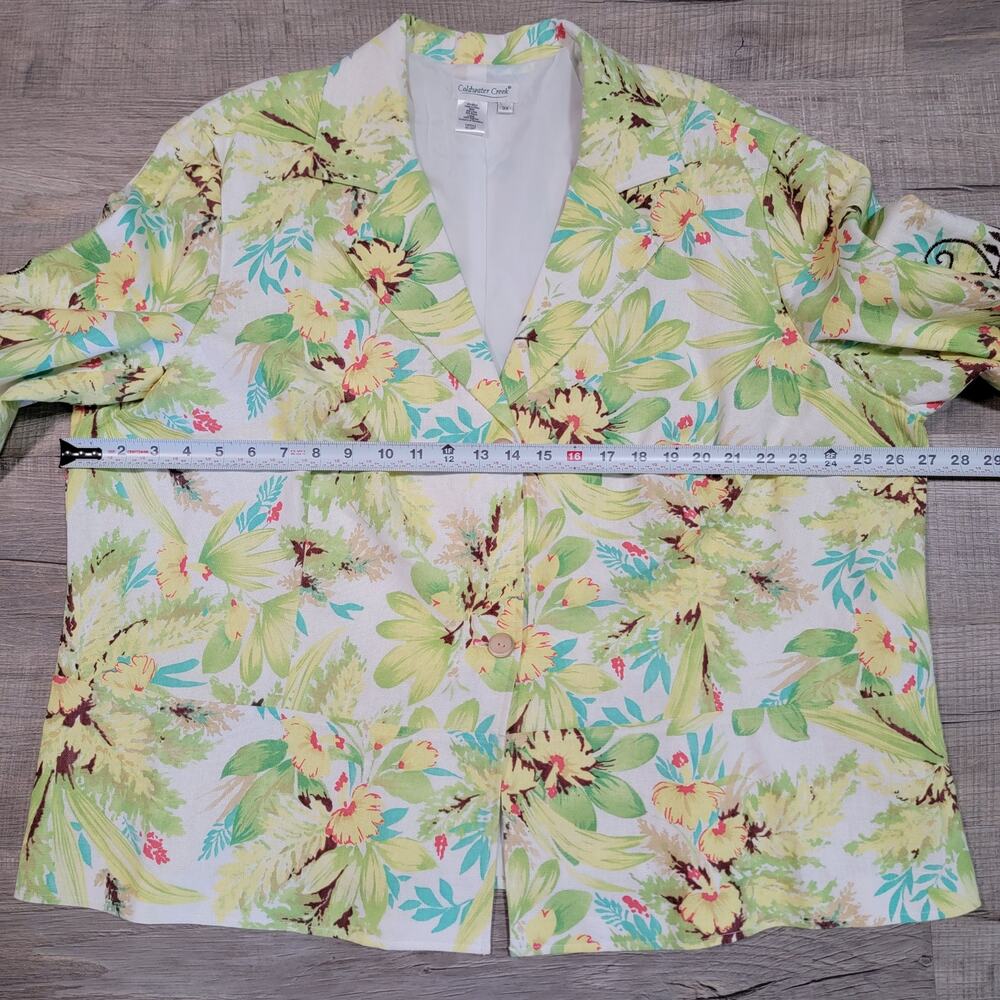 Coldwater Creek Plus Size 3X Linen Blend Floral Blazer Jacket Embroidered - Picture 7 of 8